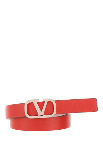 Reversible VLogo Signature Belt In Shiny Calfskin 20MM - Pink / Red
