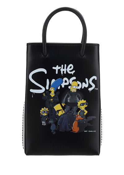 The Simpons TM &© 20TH Television Mini Shopping Bag In Shiny Calfskin - Black