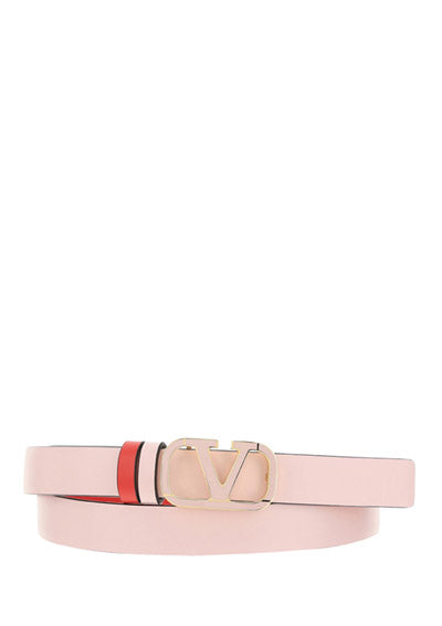 Reversible VLogo Signature Belt In Shiny Calfskin 20MM - Pink / Red