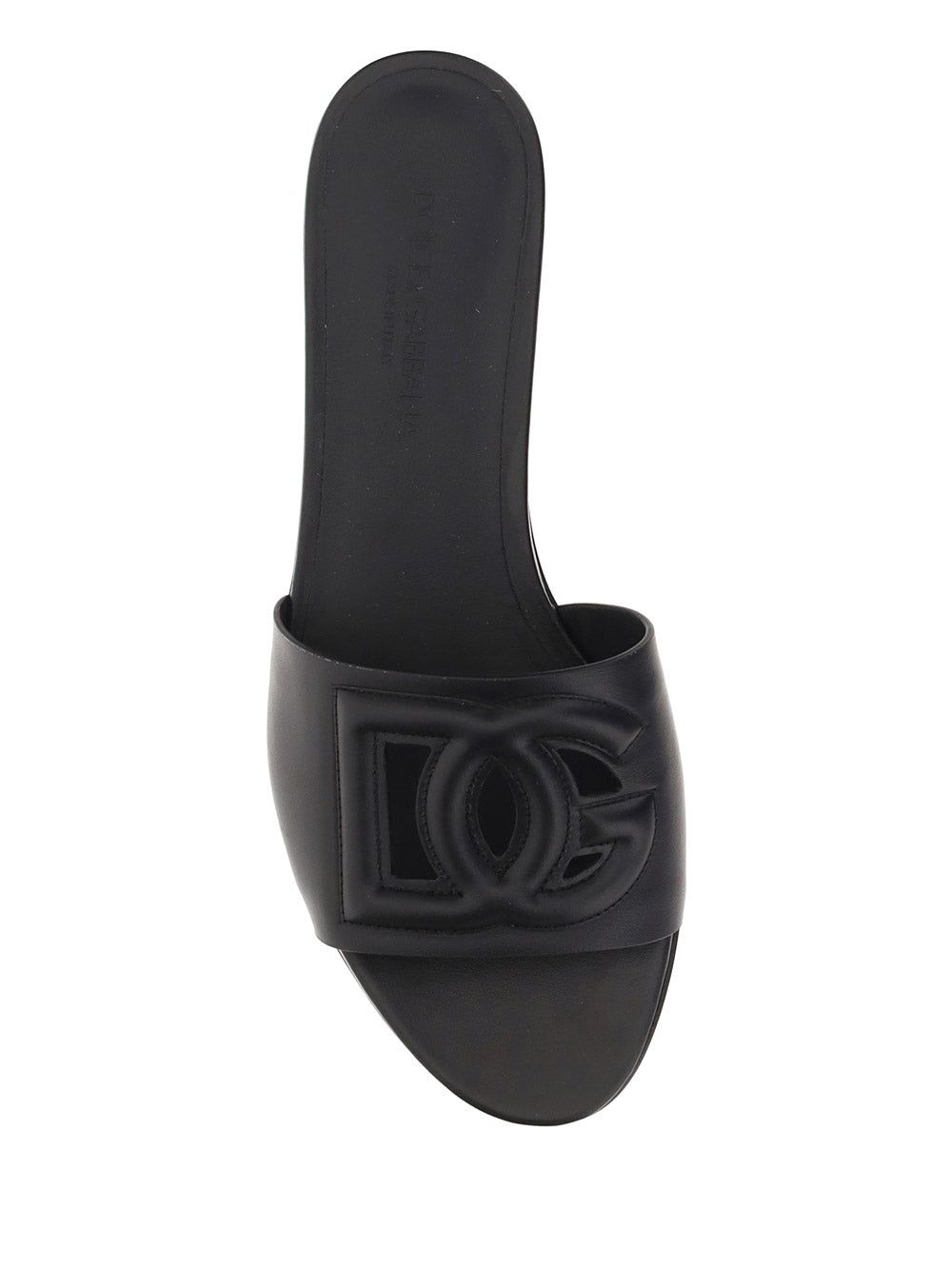 Calfskin Sliders With DG Millennials Logo - Black
