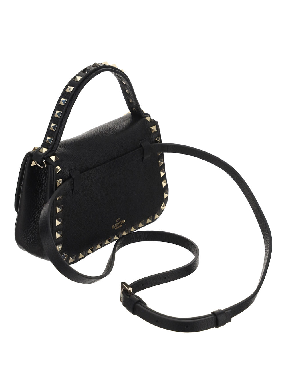 Small Rockstud Grainy Calfskin Handbag - Black