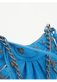 Le Cagole Mini Purse With Chain Crocodile Embossed With Rhinestones - Blue