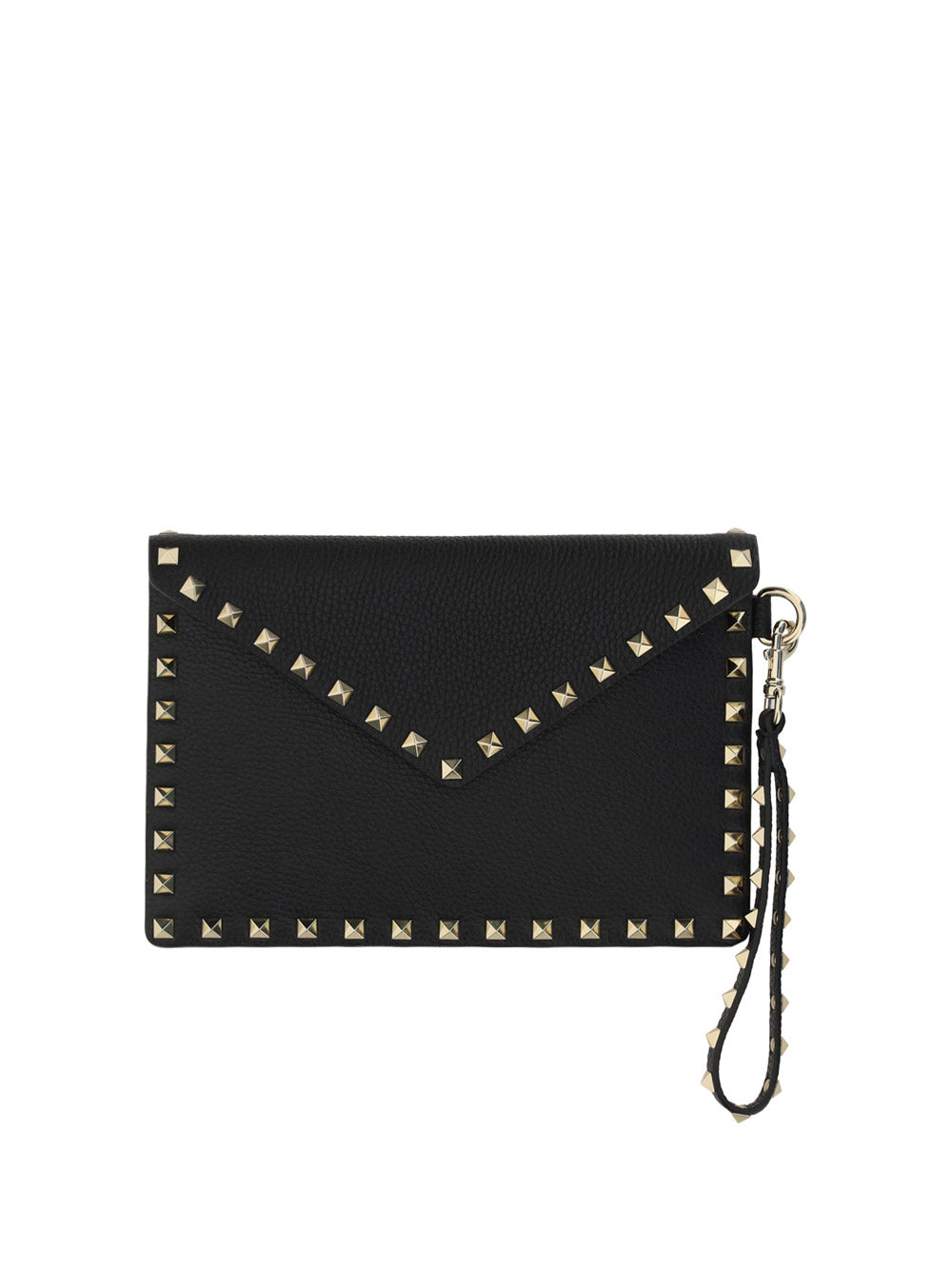 Rockstud Grainy Calfskin Pouch - Black