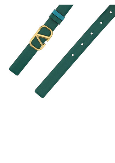 Reversible Vlogo Signature Belt In Shiny Calfskin 20MM- Green / Blue