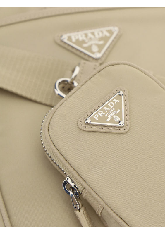 Re-Nylon and Saffiano Leather Shoulder Bag - Powder