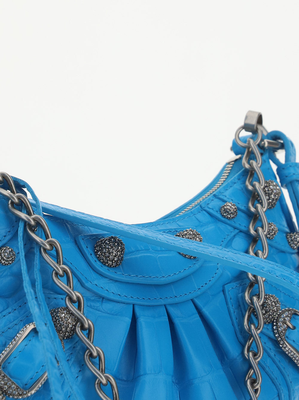 Le Cagole Mini Purse With Chain Crocodile Embossed With Rhinestones - Blue