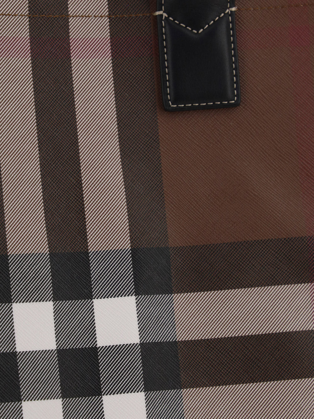 Check and Leather Tote - Dark Birch Brown
