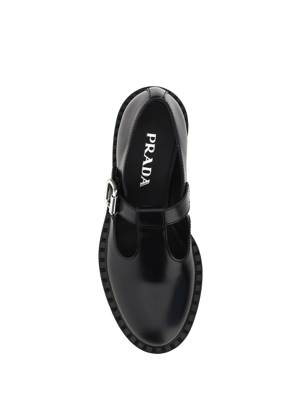 Brushed Leather Mary Jane T-strap Shoes - Black
