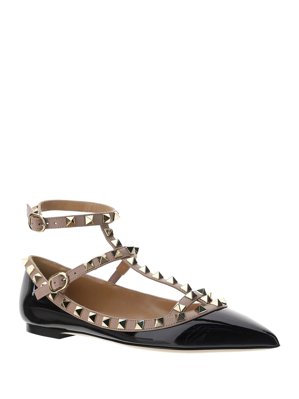 Patent Rockstud Caged Ballet Flat - Black / Poudre