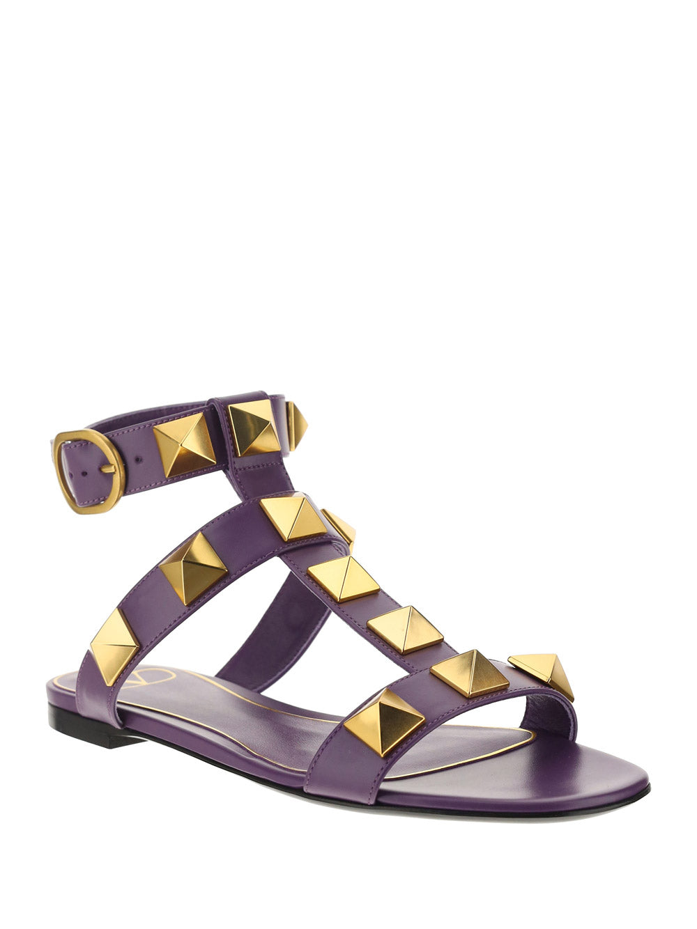 Roman Stud Flat Calfskin Sandal - Purple