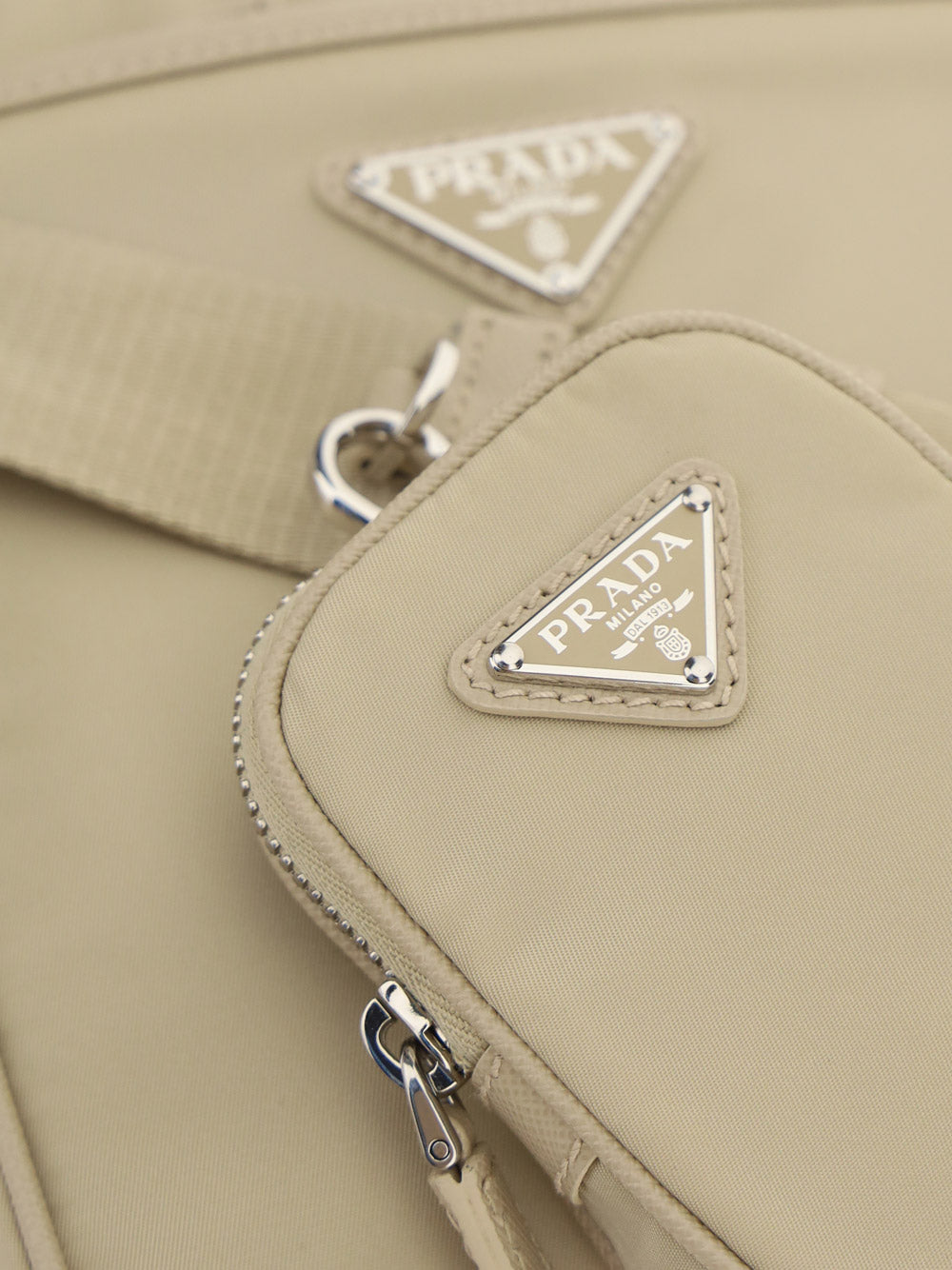 Re-Nylon and Saffiano Leather Shoulder Bag - Powder
