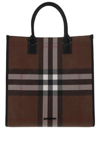 Check and Leather Tote - Dark Birch Brown