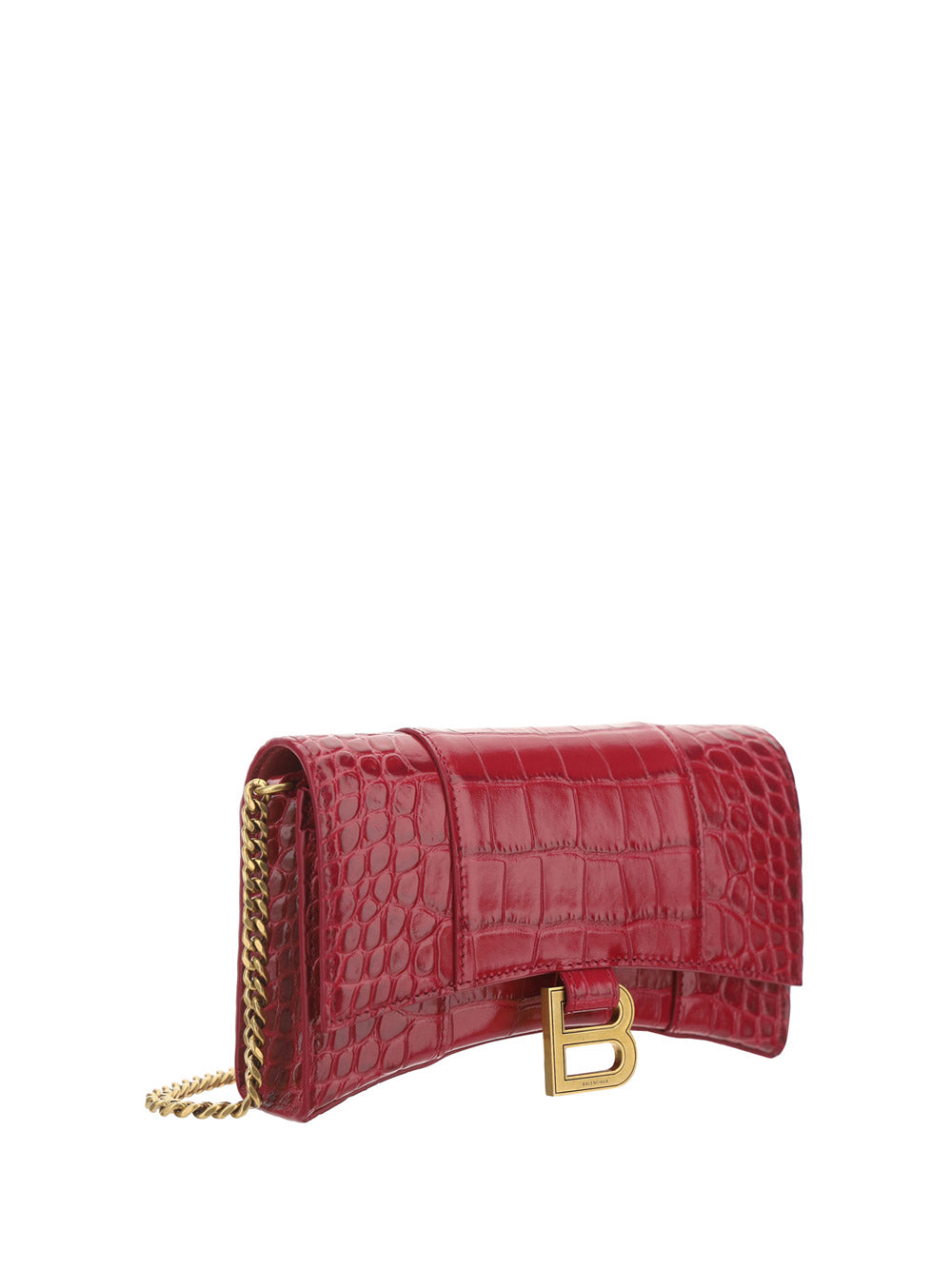 Hourglass Wallet In Shiny Crocodile Embossed Calfskin - Raspberry