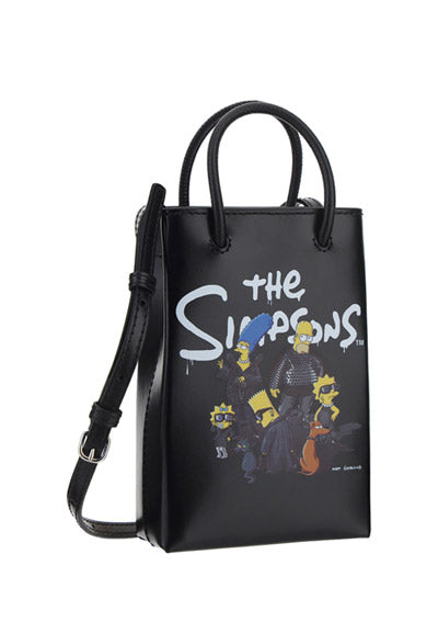 The Simpons TM &© 20TH Television Mini Shopping Bag In Shiny Calfskin - Black