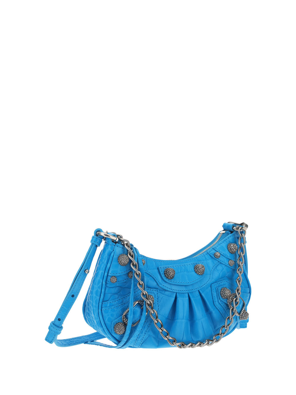 Le Cagole Mini Purse With Chain Crocodile Embossed With Rhinestones - Blue