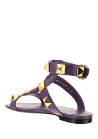 Roman Stud Flat Calfskin Sandal - Purple