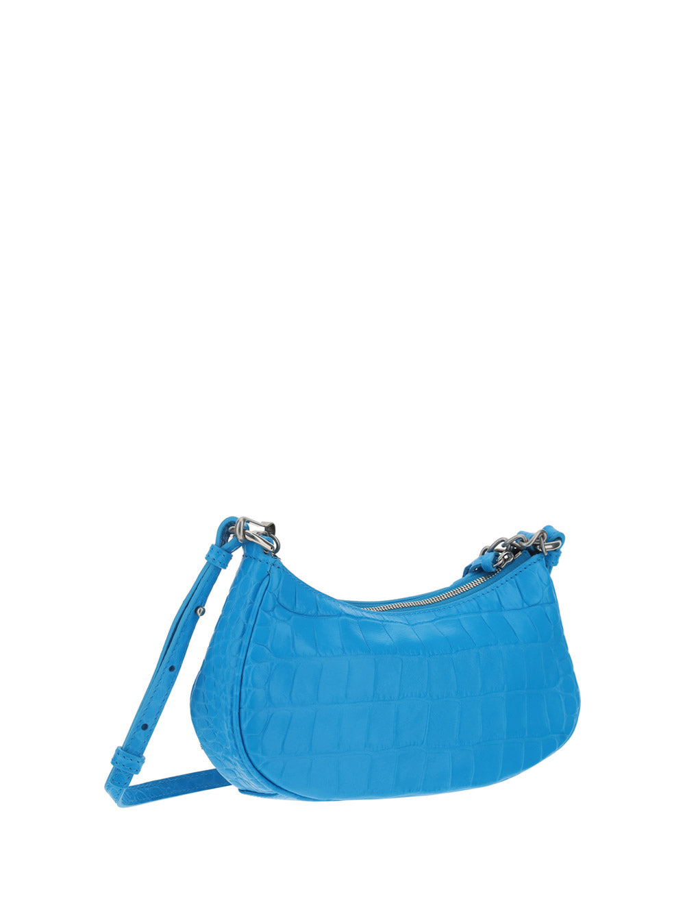 Le Cagole Mini Purse With Chain Crocodile Embossed With Rhinestones - Blue