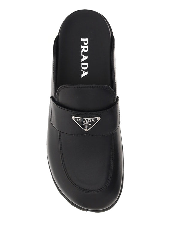 Leather Sabot Mules - Black