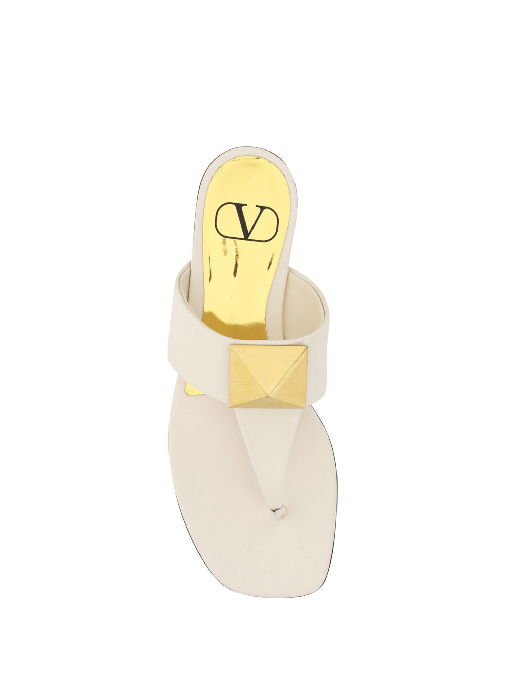 One Stud Calfskin Flat Thong Sandal - Light Ivory