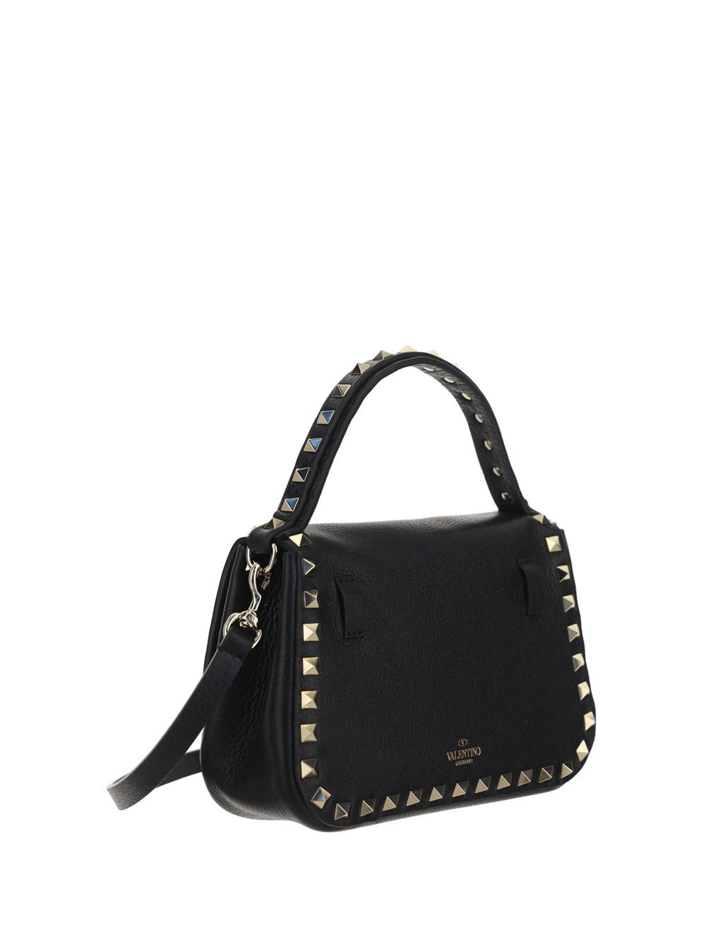 Small Rockstud Grainy Calfskin Handbag - Black