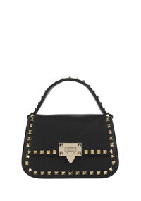 Small Rockstud Grainy Calfskin Handbag - Black