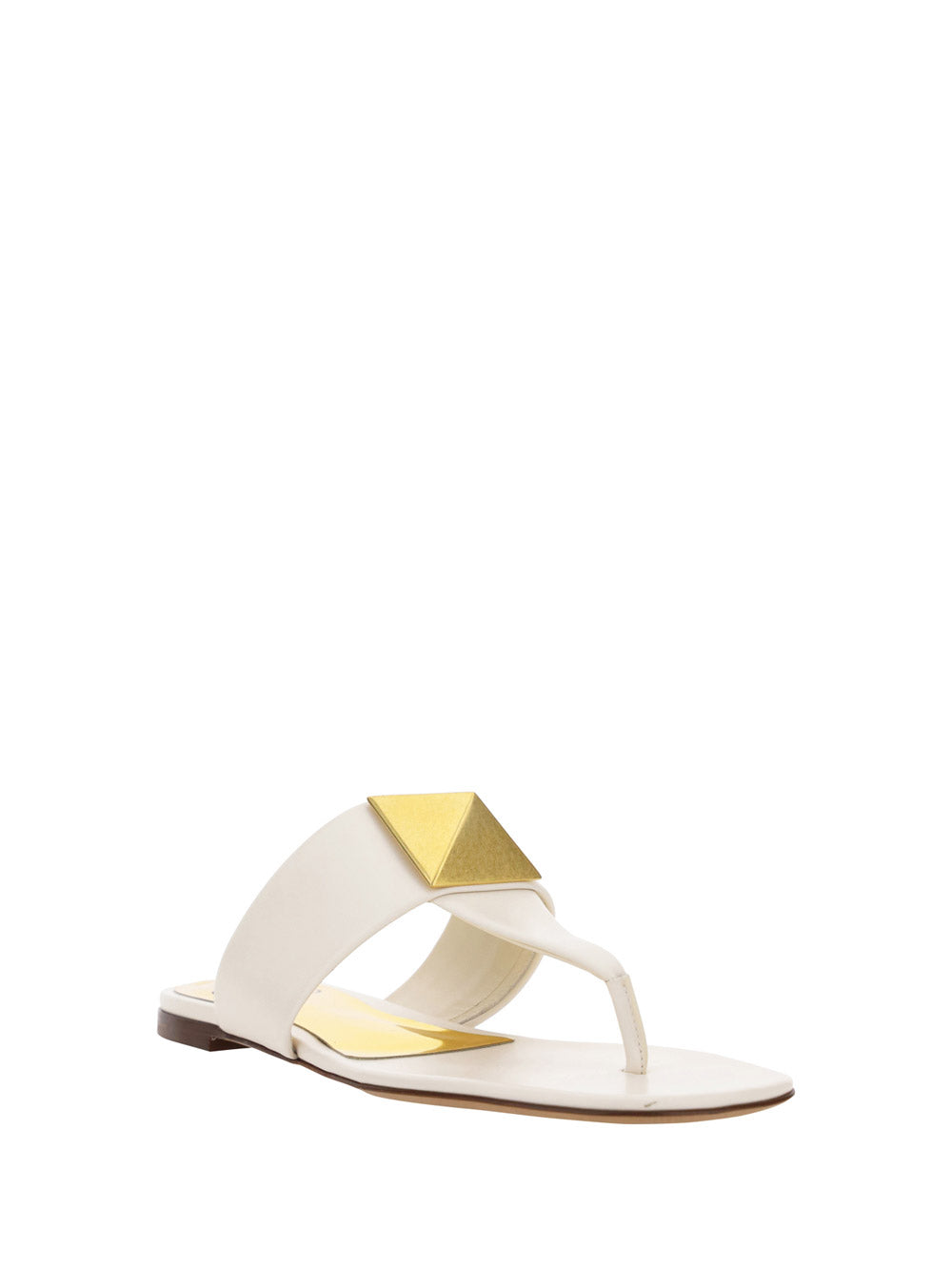 One Stud Calfskin Flat Thong Sandal - Light Ivory