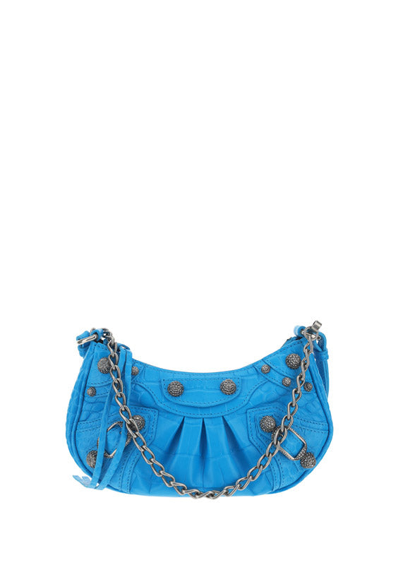 Le Cagole Mini Purse With Chain Crocodile Embossed With Rhinestones - Blue