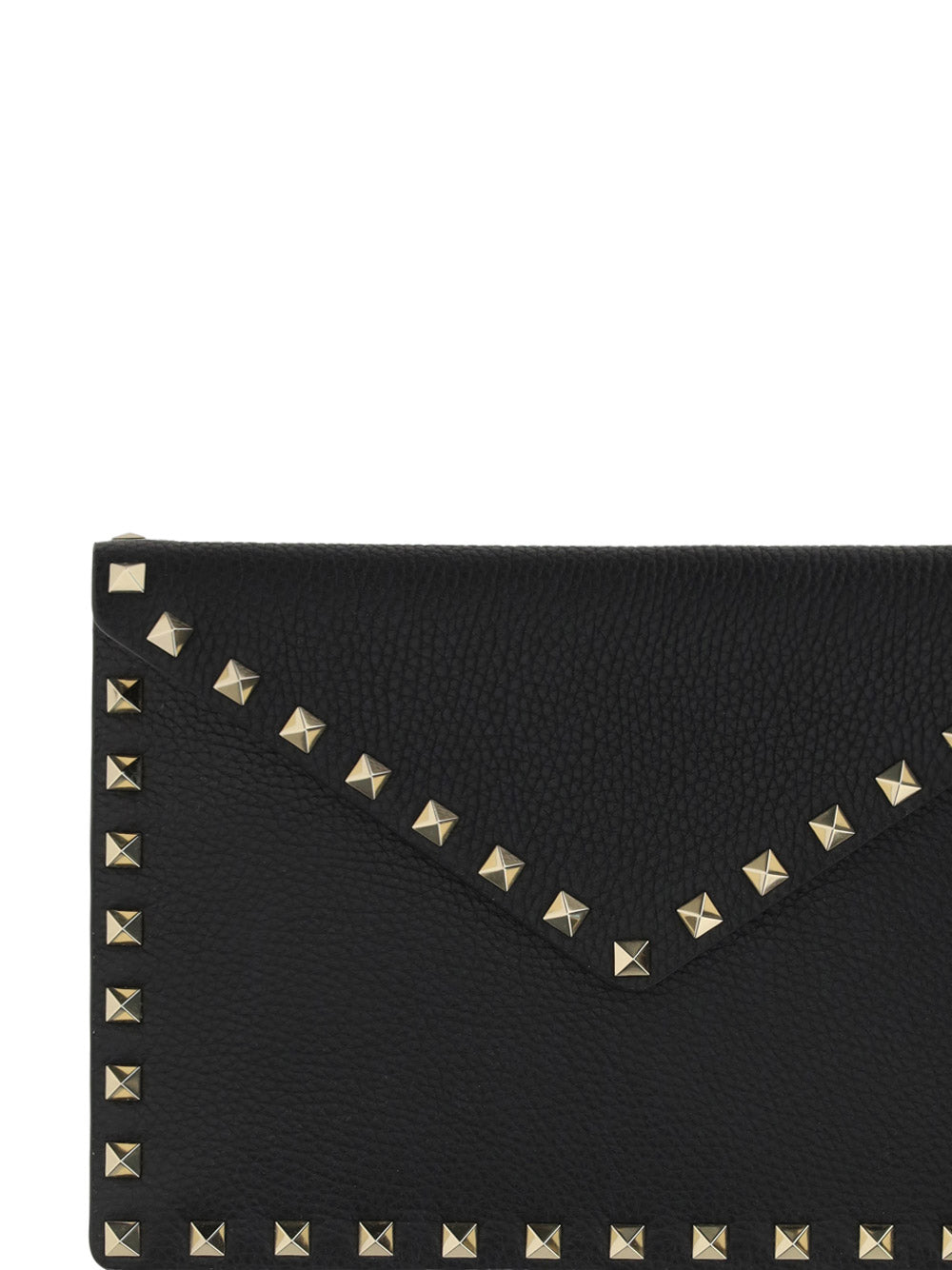 Rockstud Grainy Calfskin Pouch - Black