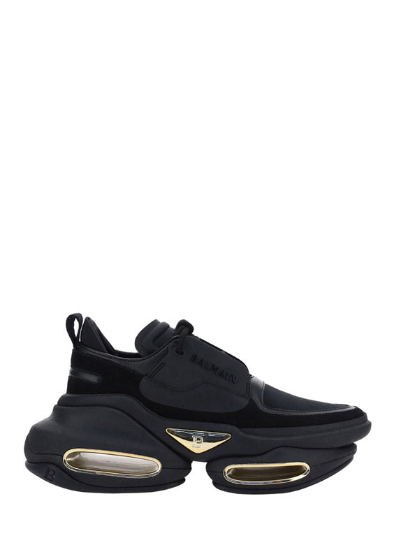 Black Leather and Suede B Bold Low-top Sneakers - Black