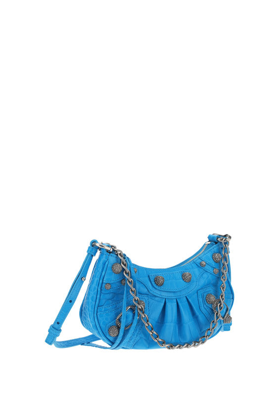 Le Cagole Mini Purse With Chain Crocodile Embossed With Rhinestones - Blue