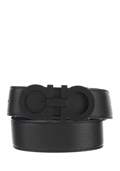Reversible And Adjustable Gancini Belt - Black / Blue Marine