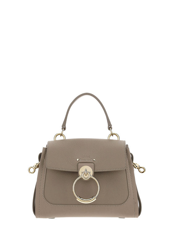 Mini Tess Day Bag in Grained & Shiny Calfskin - Powder