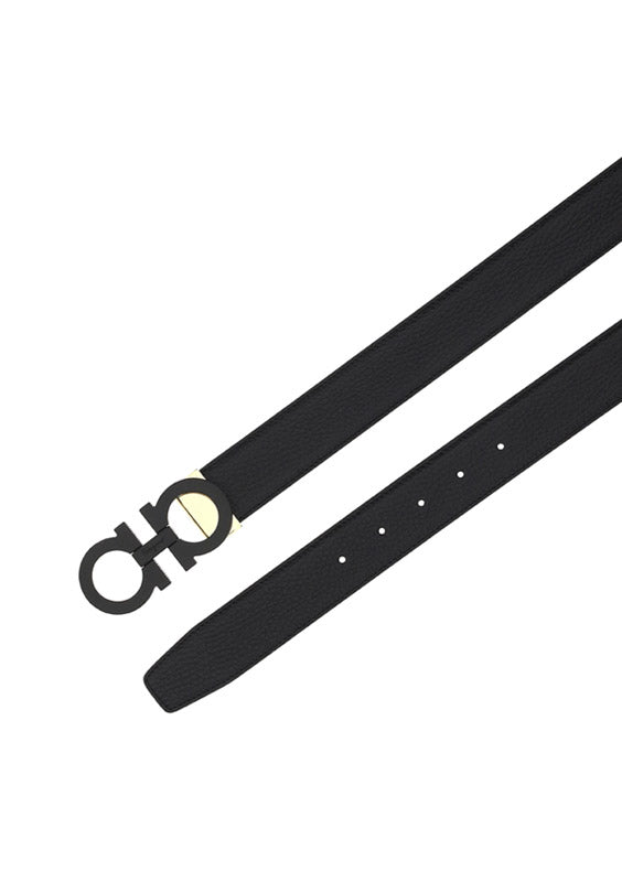 Reversible And Adjustable Gancini Belt - Black / Blue Marine