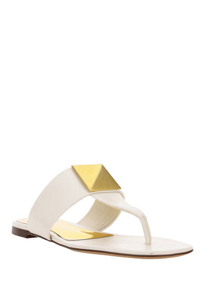 One Stud Calfskin Flat Thong Sandal - Light Ivory