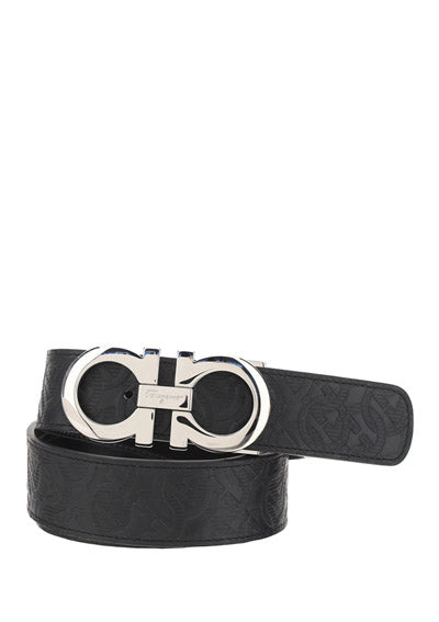Reversible And Adjustable Gancini Belt - Black