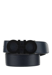 Reversible And Adjustable Gancini Belt - Black / Blue Marine