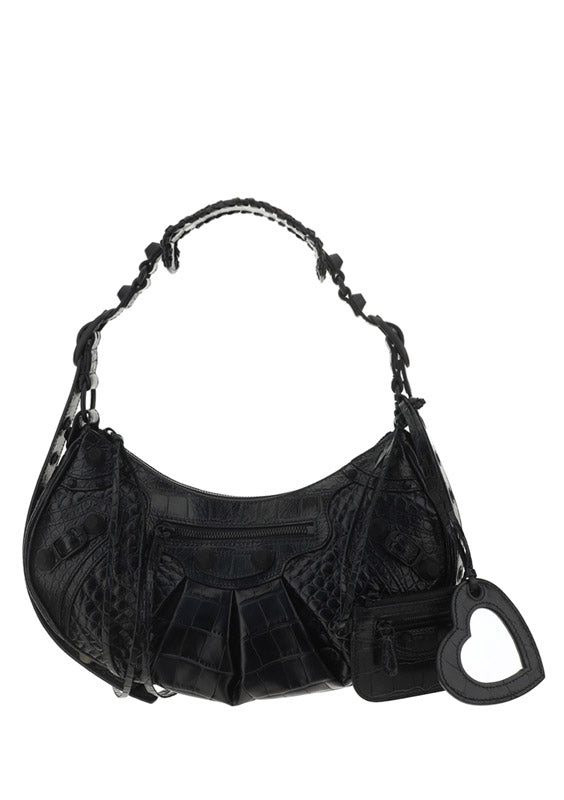 Le Cagole XS Shoulder Bag Crocodile Embossed - Black