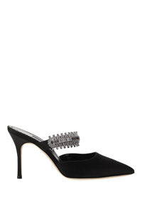Lutara Satin Crystal Embellished Mules - Black