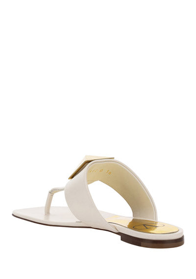 One Stud Calfskin Flat Thong Sandal - Light Ivory