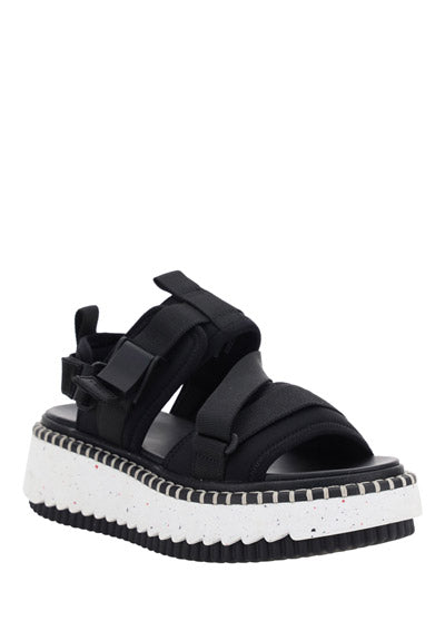 Lilli Sporty Flat Sandal In Recycled Textile - Black