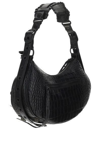 Le Cagole XS Shoulder Bag Crocodile Embossed - Black