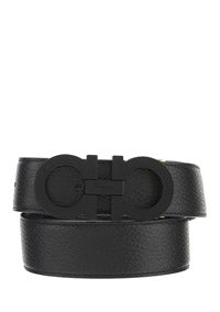 Reversible And Adjustable Gancini Belt - Black / Blue Marine