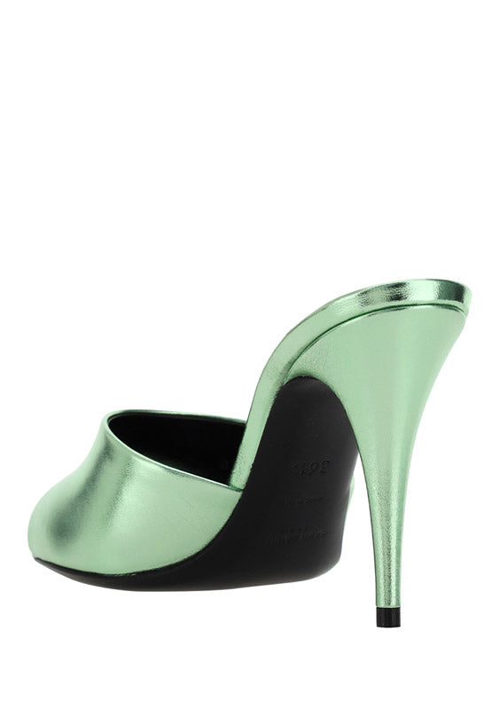 La 16 Mules In Metallic Leather - Green