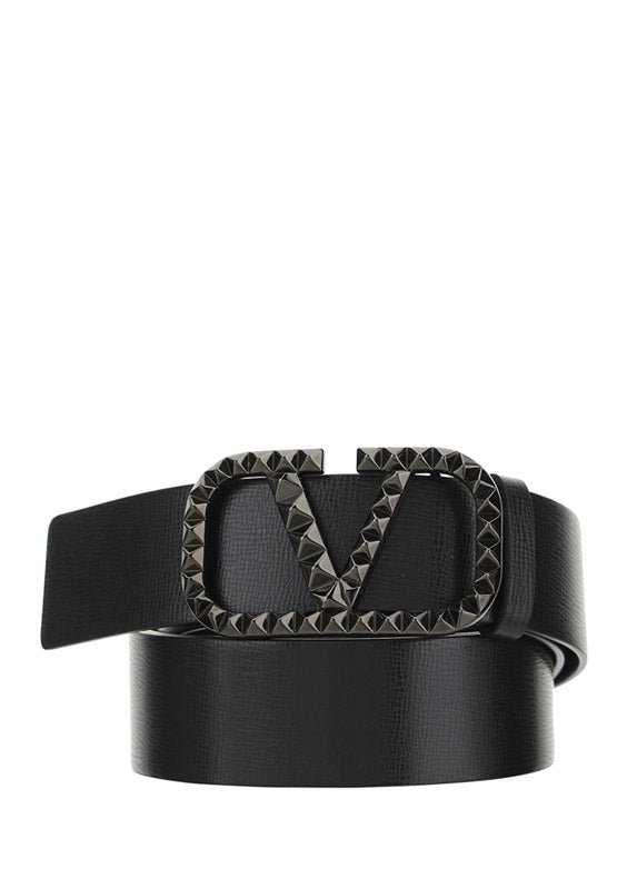 VLogo Signature Belt In Grainy Calfskin - Black