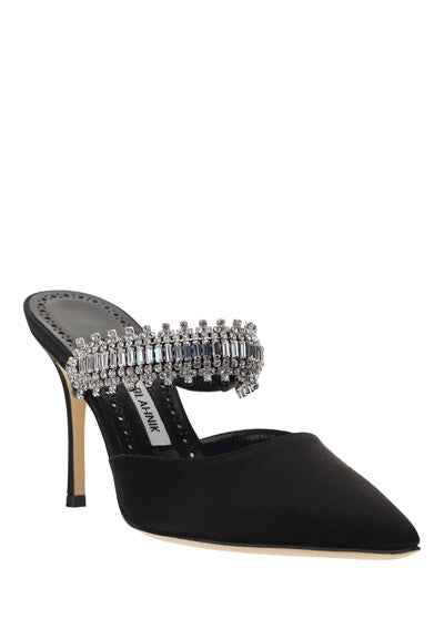Lutara Satin Crystal Embellished Mules - Black