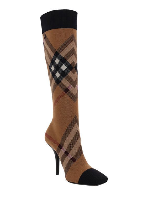 Knitted Check Sock Boots