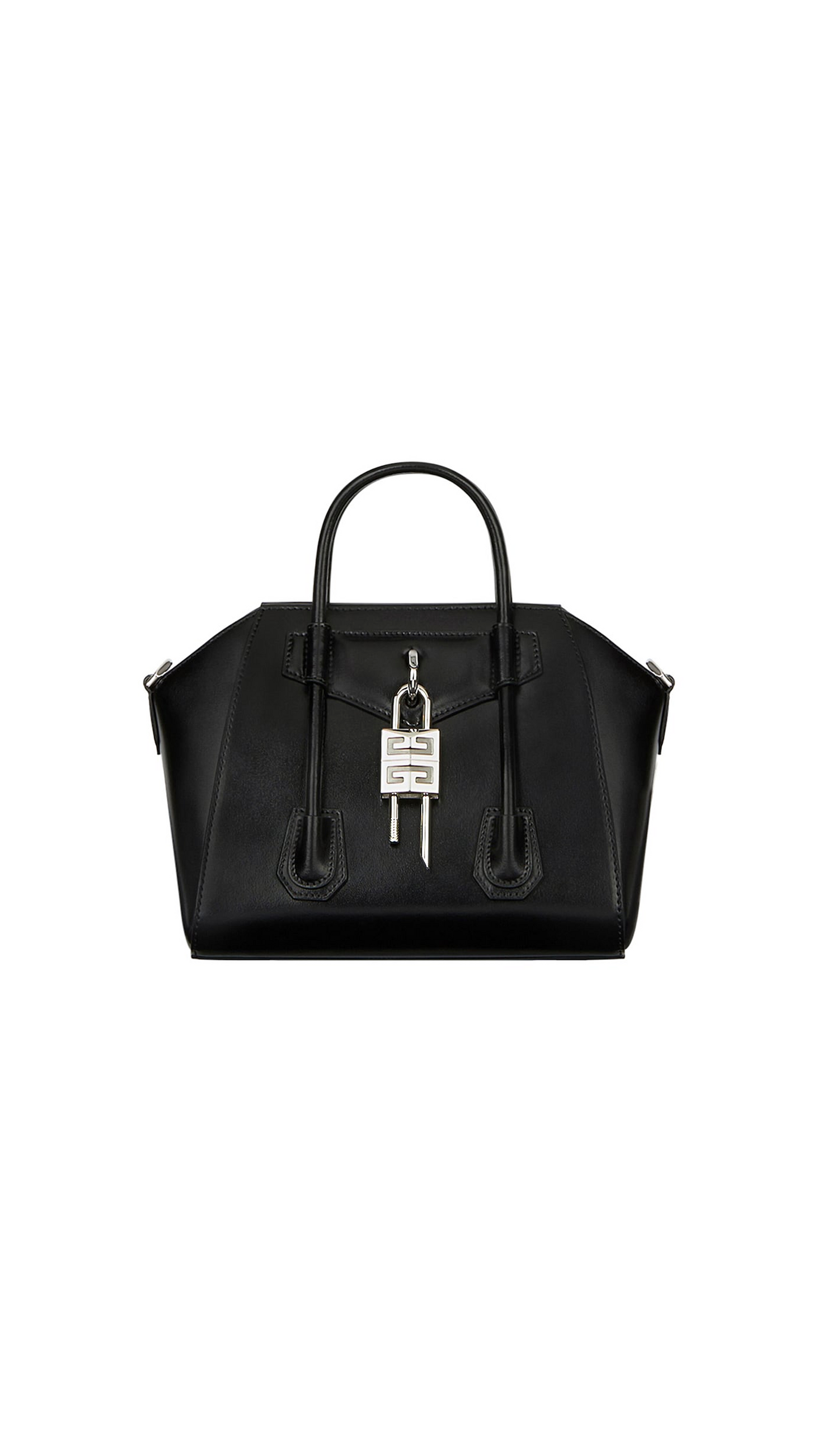 Mini Antigona Lock Bag In Box Leather - Black