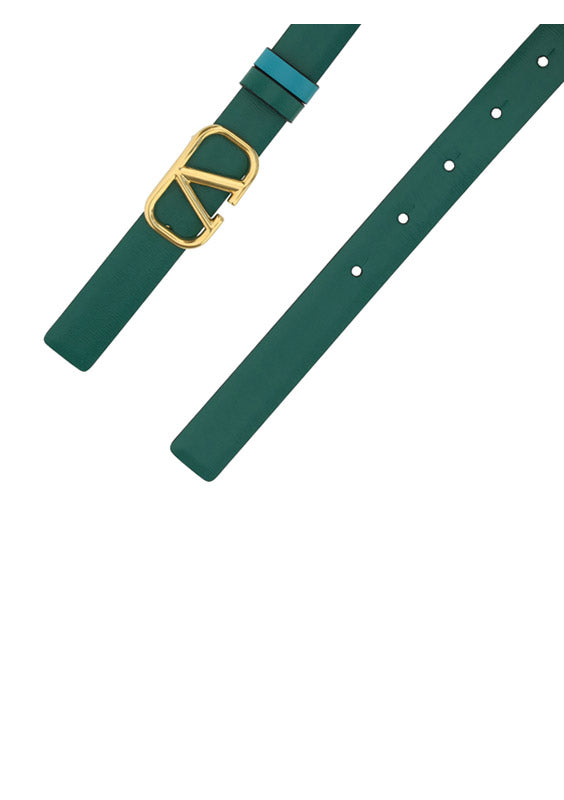 Reversible Vlogo Signature Belt In Shiny Calfskin 20MM- Green / Blue