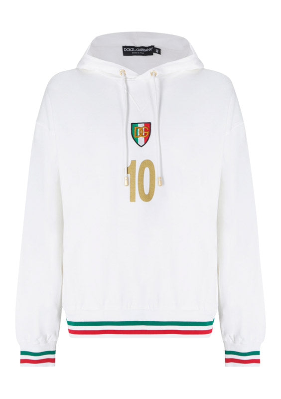 Jersey hoodie with patch - White