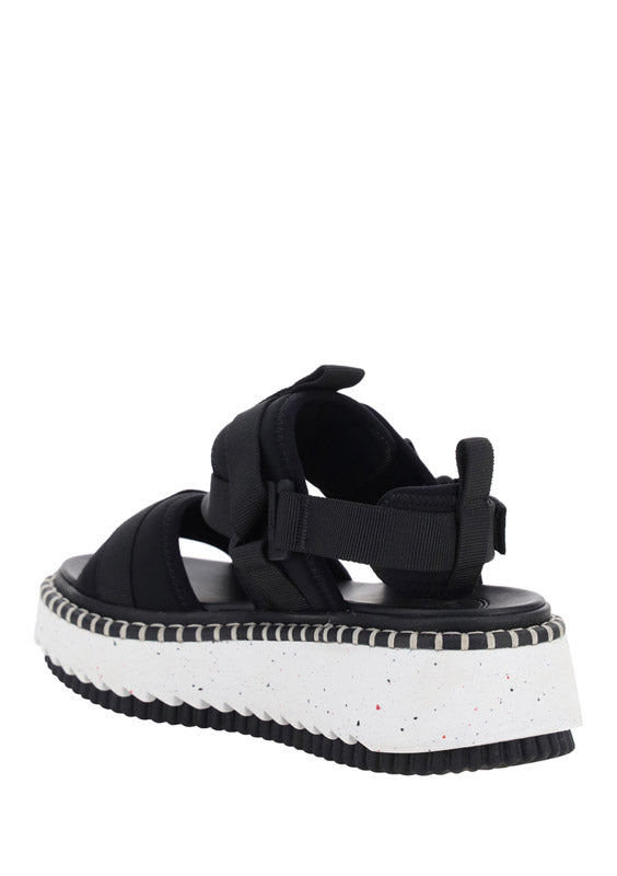 Lilli Sporty Flat Sandal In Recycled Textile - Black